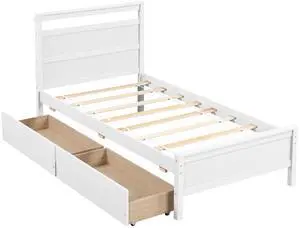 SlickBlue Twin Size Wooden Bed Frame with 2 Drawers for Teens and Adults