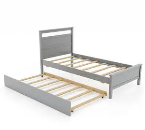 SlickBlue Twin Size Wooden Bed Frame with Trundle for Teens and Adults