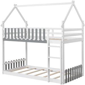 SlickBlue Twin Over Twin Bunk Bed with Fence and Ladder for Kids
