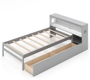 SlickBlue Twin Size Bed Frame with LED Light and Bookcase Headboard