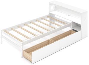 SlickBlue Twin Size Bed Frame with LED Light and Bookcase Headboard