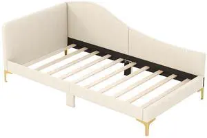 SlickBlue Upholstered Daybed with Metal Legs and Wood Slats-Twin Size