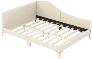 SlickBlue Upholstered Daybed with Metal Legs and Wood Slats-Full Size