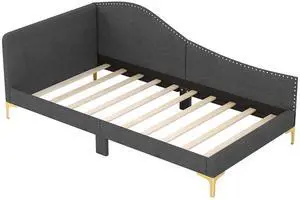 SlickBlue Rivet-Tufted Platform Bed with Metal Legs and Wood Slats-Twin Size