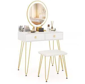 SlickBlue Industrial Makeup Dressing Table with 3 Lighting Modes-White