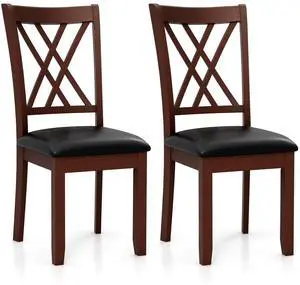 SlickBlue Set of 2 Dining Chair with Backrest and Padded Seat-Brown