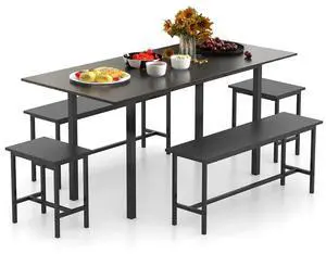 SlickBlue 5 Piece Dining Table Set for 4-6 with 2 Benches & 2 Stools for Kitchen Dining Room