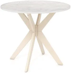 SlickBlue 36-Inch Mid Century Modern Kitchen Table with Faux Marble Tabletop and Solid Rubber Wood Legs-White