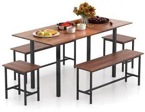 SlickBlue 5 Piece Dining Table Set for 4-6 with 2 Benches & 2 Stools for Kitchen Dining Room
