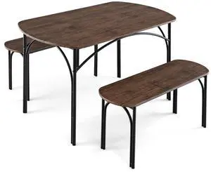 SlickBlue 3-Piece Dining Table Set for 4 with Metal Frame-Brown