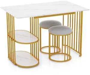 SlickBlue Rectangular Dining Table for 2 with 2-tier Storage Shelf for Small Space Dining Room-White