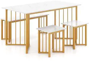 SlickBlue 4 Piece Dining Table Set with Bench and 2 Stools-White
