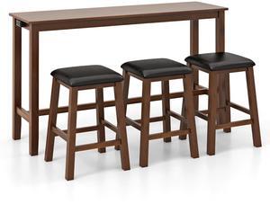 SlickBlue 4-Piece Bar Table Set Counter-Height Table and 3 PVC Leather Upholstered Bar Stools-Brown