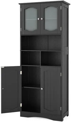 SlickBlue 58.5 Inch Freestanding Linen Bathroom Storage Cabinet with Frost Glass Doors