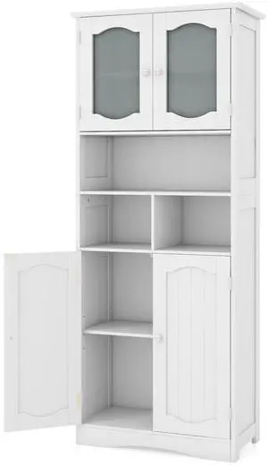 SlickBlue 58.5 Inch Freestanding Linen Bathroom Storage Cabinet with Frost Glass Doors