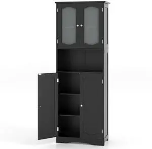 SlickBlue 64.5 Inches Tall Bathroom Storage Cabinet with Frost Glass Doors and Shelves
