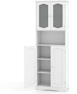 SlickBlue 64.5 Inches Tall Bathroom Storage Cabinet with Frost Glass Doors and Shelves