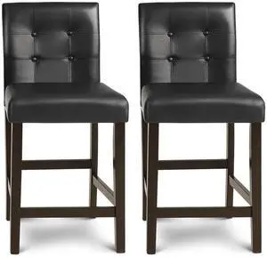 SlickBlue Set of 2 PVC Leather Bar Stools with Solid Wood Legs