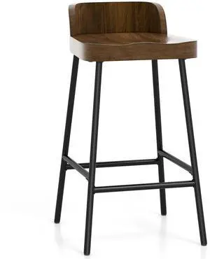 SlickBlue Industrial 24.5 Inches Bar Stool with Backrest and Saddle Seat-Rustic Brown
