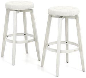 SlickBlue 360-Degree Swivel Upholstered Rubberwood Frame Bar Stool Set of 2 with Footrest-29 inches