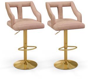SlickBlue Set of 2 Bar Chairs with Footrest and 2-Layer Electroplated Metal Base