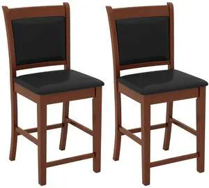 SlickBlue Upholstered Counter Stool Set of 2 with Solid Rubber Wood Frame-Brown