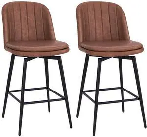 SlickBlue 27 Inch Swivel Bar Stool Set of 2 Counter Height Chair with Padded Seat-Black and Brown