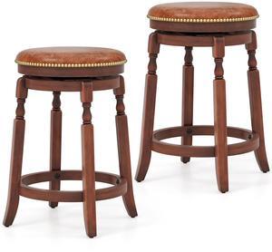 SlickBlue 24 Inch Swivel Bar Stool Set of 2 with Upholstered Seat and Rubber Wood Frame-24 inches