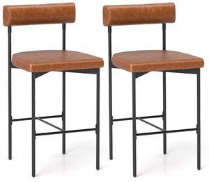 SlickBlue 20 Inch Upholstered Bar Stools Set of 2 Counter Height Bar Chairs with  Backrest-Brown
