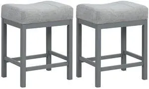 SlickBlue 24.5 Inches Linen Fabric Saddle Stools Set of 2 with Cushioned Seat