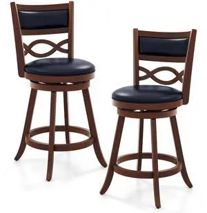 SlickBlue Bar Stools Set of 2 with Rubber Wood Frame and Faux Leather Upholstered Seat-24 Inch