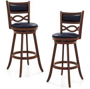 SlickBlue Bar Stools Set of 2 with Rubber Wood Frame and Faux Leather Upholstered Seat-29 Inch