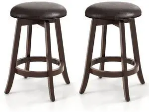 SlickBlue Set of 2 Upholstered PU Leather Bar Stool with 360° Swivel Round Seat-24 Inch