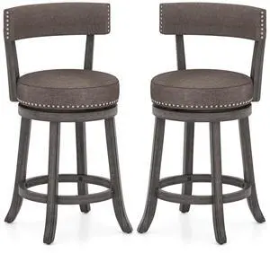 SlickBlue Set of 2 Counter Height Chairs with 360° Swivel Seat and Rubber Wood Frame