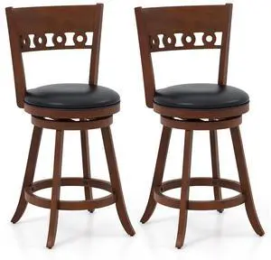 SlickBlue Set of 2 Swivel Bar Stools with Rubber Wood Frame-24.5 inches