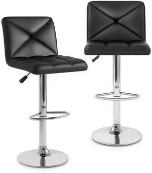 SlickBlue PU Leather Upholstered Bar Stools Set of 2 with Back and Adjustable Height
