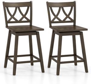 SlickBlue 24 Inch Bar Stool Set of 2 Wooden Bar Chairs with Rubber Wood Frame