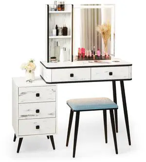 SlickBlue Vanity Makeup Table Set with Lighted Mirror