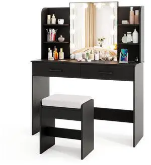 SlickBlue Vanity Set with Lighted Mirror and Stool with Power Outlet