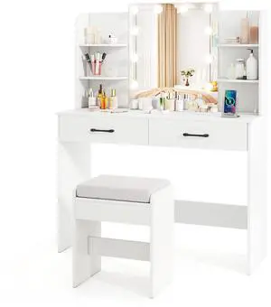 SlickBlue Vanity Set with Lighted Mirror and Stool with Power Outlet