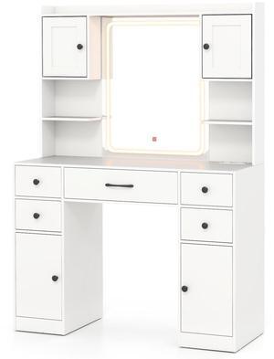 SlickBlue Makeup Vanity Desk with Lighted Mirror and Charging Station-White
