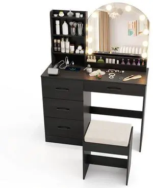 SlickBlue Makeup Vanity Desk Dressing Table and Stool Set with Mirror and Lights