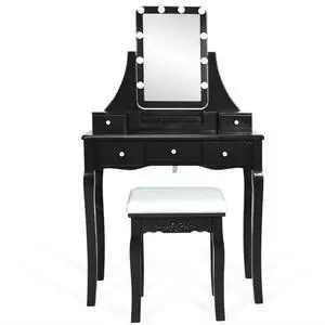 SlickBlue 10 Dimmable Light Bulbs Vanity Dressing Table with 2 Dividers and Cushioned Stool