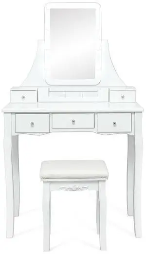 SlickBlue 10 Dimmable Light Bulbs Vanity Dressing Table with 2 Dividers and Cushioned Stool