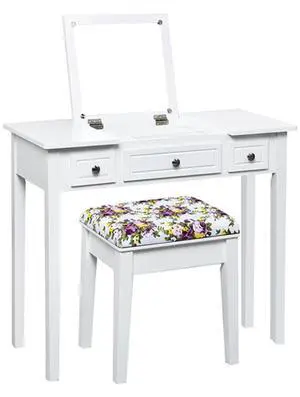 SlickBlue Vanity Dressing Table Set with Flip Top Mirror and 3 Drawers