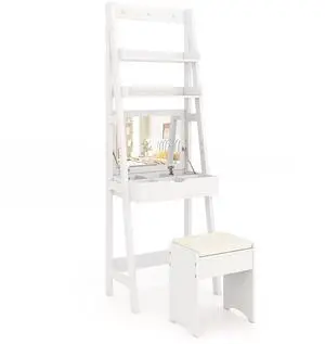 SlickBlue Vanity Desk Set with Flip Top Mirror  Hidden Storage Compartments and Cushioned Stool-White
