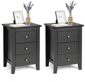 SlickBlue Set of 2 Nightstand End Beside Table Drawers-Black