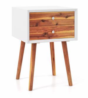 SlickBlue Wooden Nightstand Mid-Century End Side Table with 2 Storage Drawers-Brown