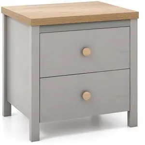 SlickBlue 2-Drawer Nightstand with Rubber Wood Legs-Gray