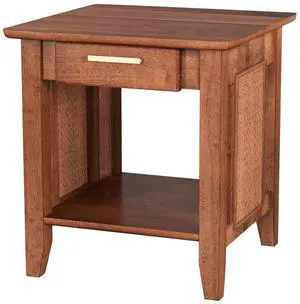 SlickBlue Rattan Nightstand End Table with Drawer and Storage Shelf-Walnut